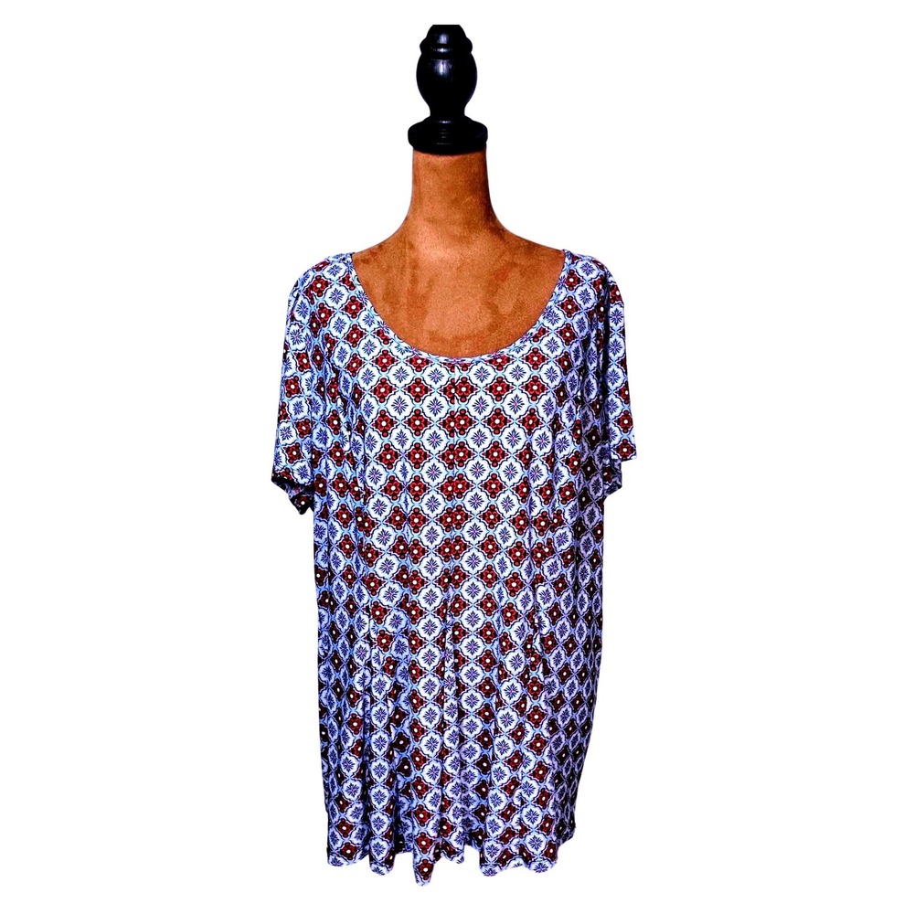 Women Unbranded Red White Blue Geometric Criss Cross‎ Back Top 2X Reversible